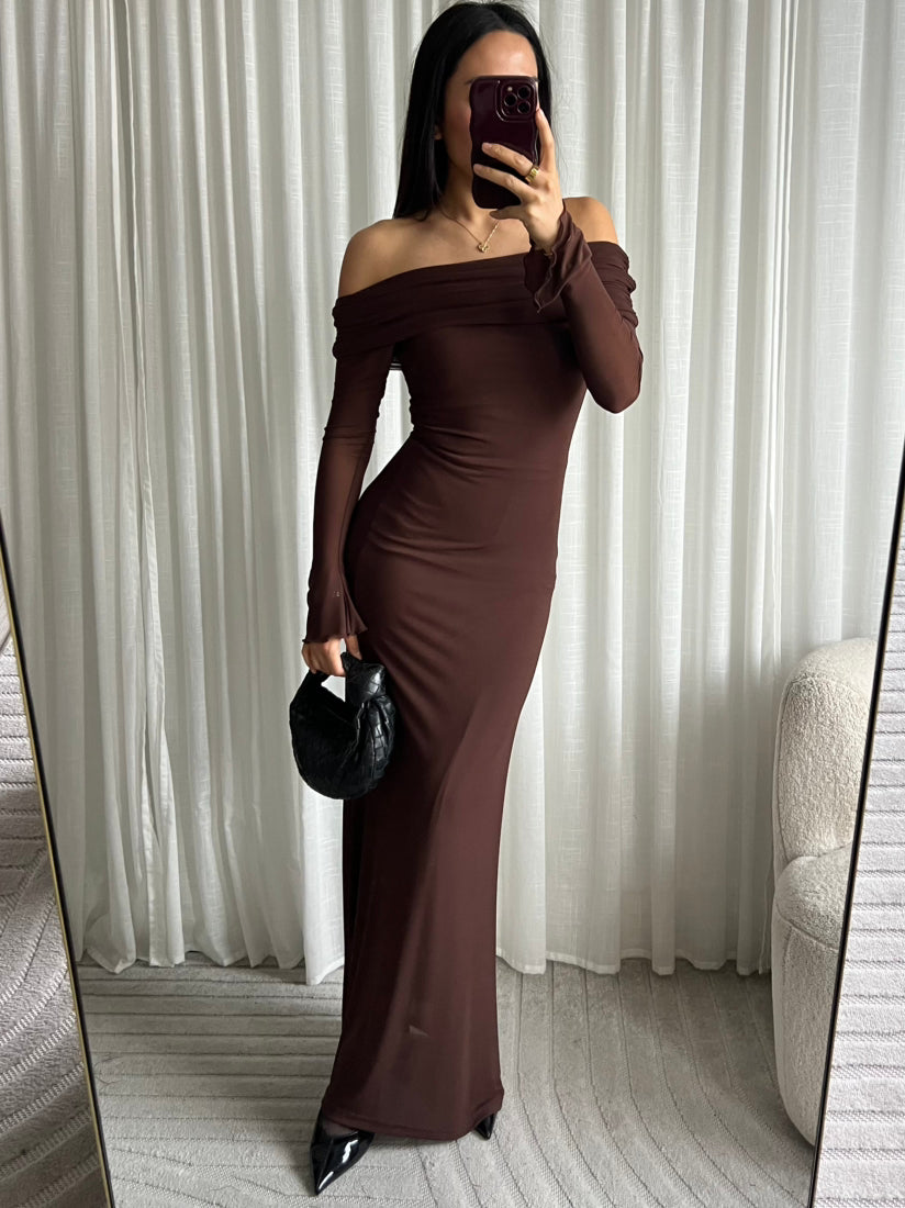 NILA DRESS BROWN PRE-ORDER 8-12