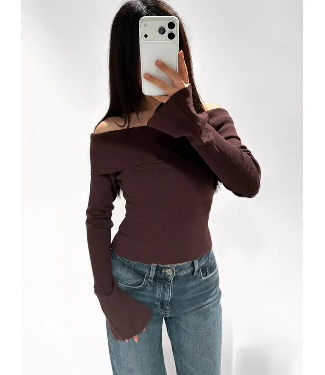 OFF SHOULDER TOP BROWN - PRE ORDER 28-11